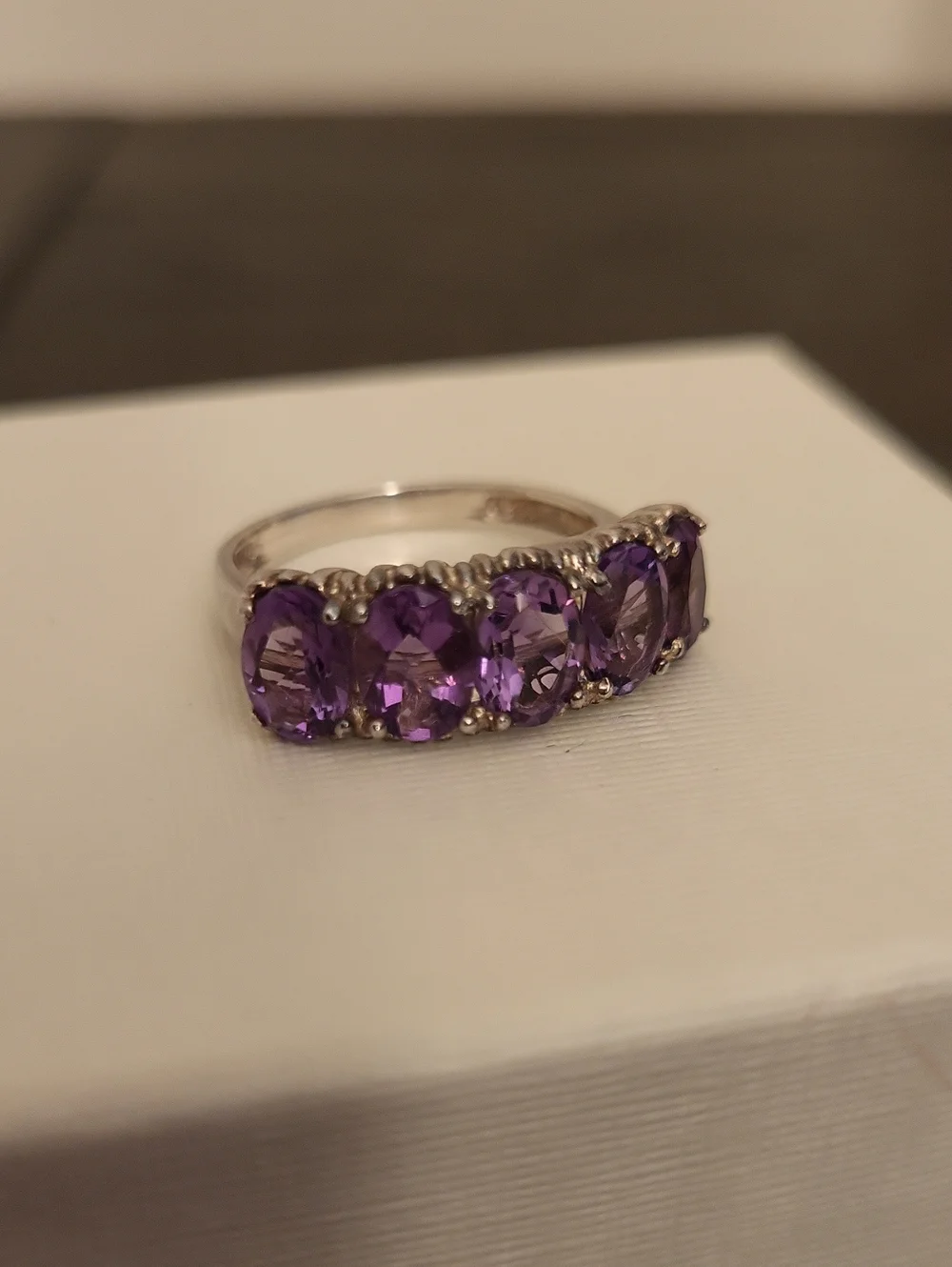 Vintage 925 Sterling Silver Multi Stone Amethyst Gemstone Ring
